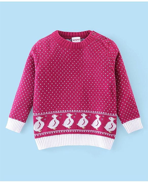 Babyhug Knitted Full Sleeves Sweater Set with Duck Design - Pink