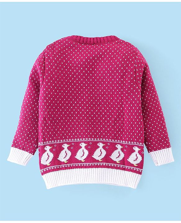 Babyhug Knitted Full Sleeves Sweater Set with Duck Design - Pink