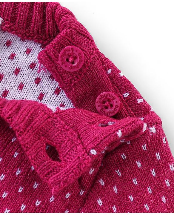 Babyhug Knitted Full Sleeves Sweater Set with Duck Design - Pink