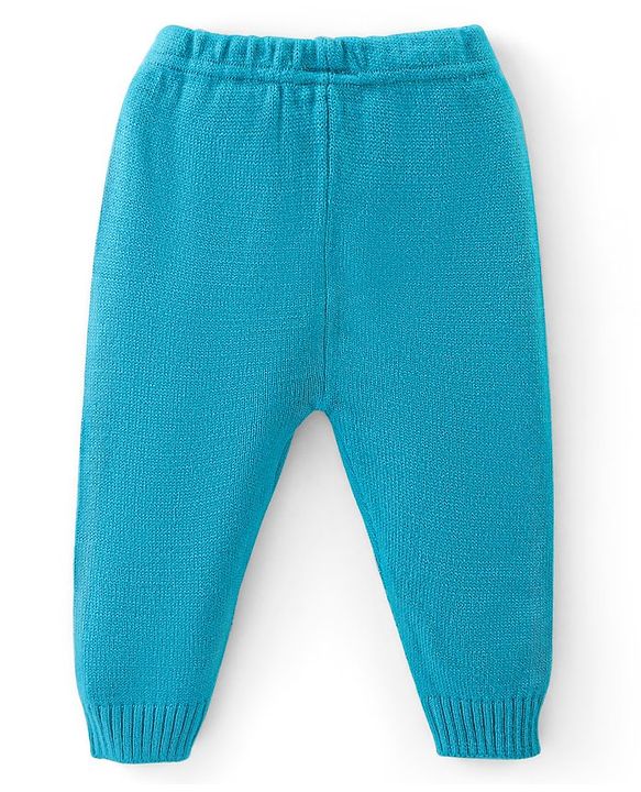 Babyhug Knit Full Sleeves Sweater Set with Aztec & Reindeer Design - Blue
