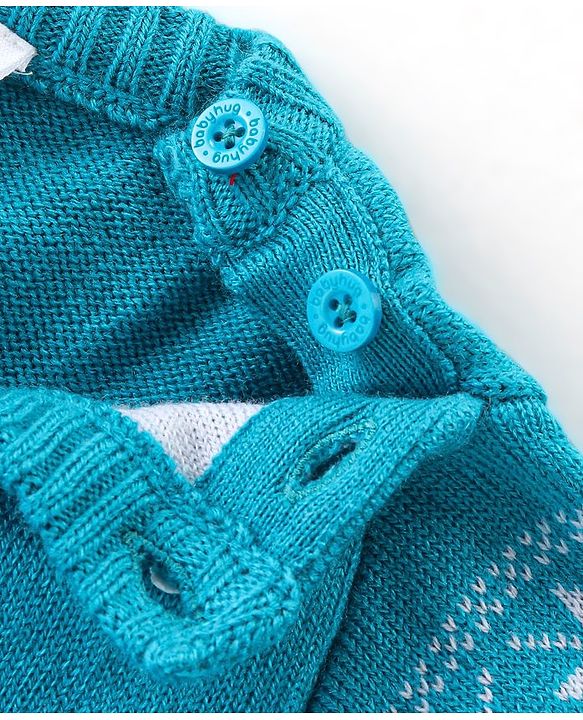 Babyhug Knit Full Sleeves Sweater Set with Aztec & Reindeer Design - Blue