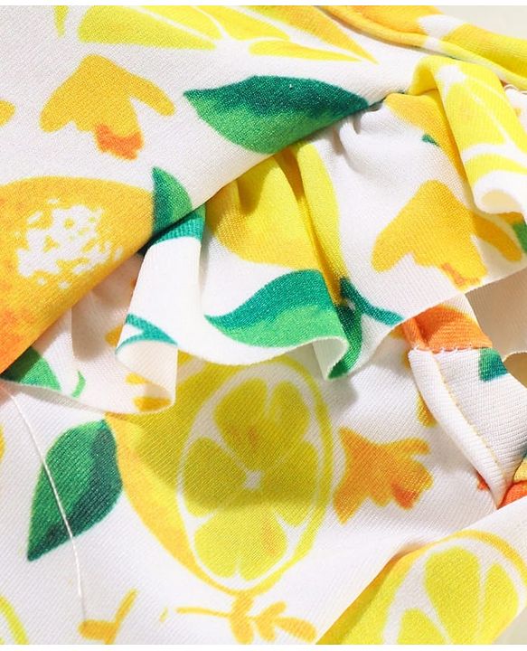 Babyhug Water Repellant Sleeveless Two Piece Swimsuit with Frill Detailing Fruits Print - Yellow