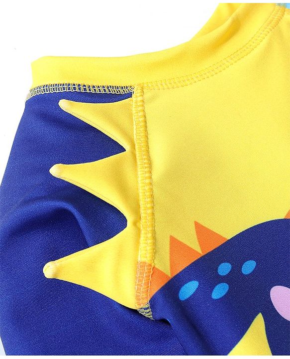 Babyhug Full  Sleeves Water Repellent Legged Swimsuit with Dino Print - Yellow