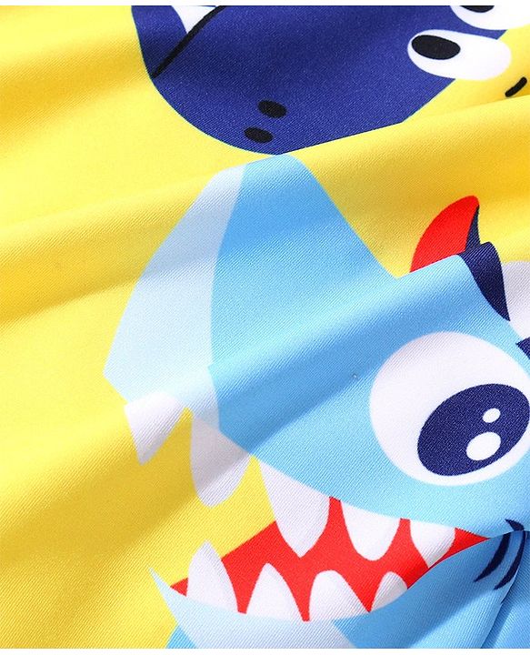 Babyhug Full  Sleeves Water Repellent Legged Swimsuit with Dino Print - Yellow