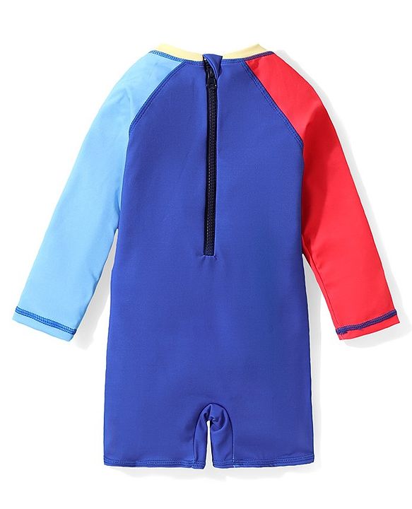 Babyhug Full Sleeves Water Repellent Legged Swimsuit with Astronaut Print - Blue