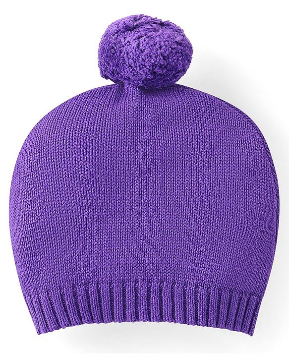 Babyhug Knit Full Sleeves Pullover Sweater Set with Cap & Car Design - Purple
