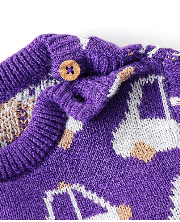 Babyhug Knit Full Sleeves Pullover Sweater Set with Cap & Car Design - Purple