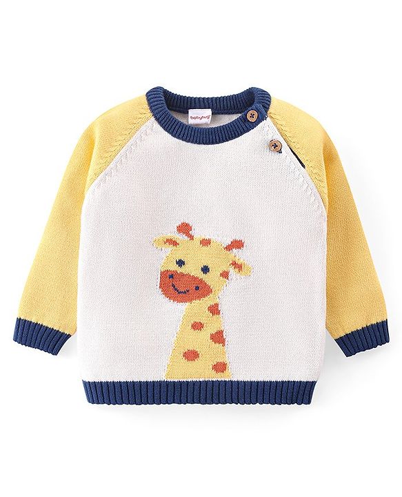Babyhug Knit Full Sleeves Sweater Set with Giraffe Design - Yellow & Rust