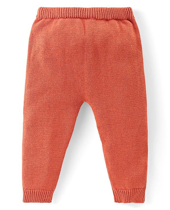 Babyhug Knit Full Sleeves Sweater Set with Giraffe Design - Yellow & Rust