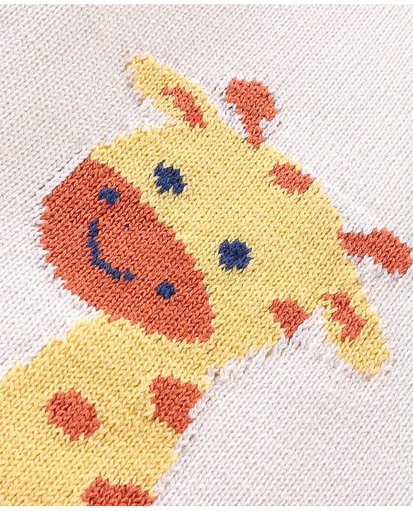 Babyhug Knit Full Sleeves Sweater Set with Giraffe Design - Yellow & Rust