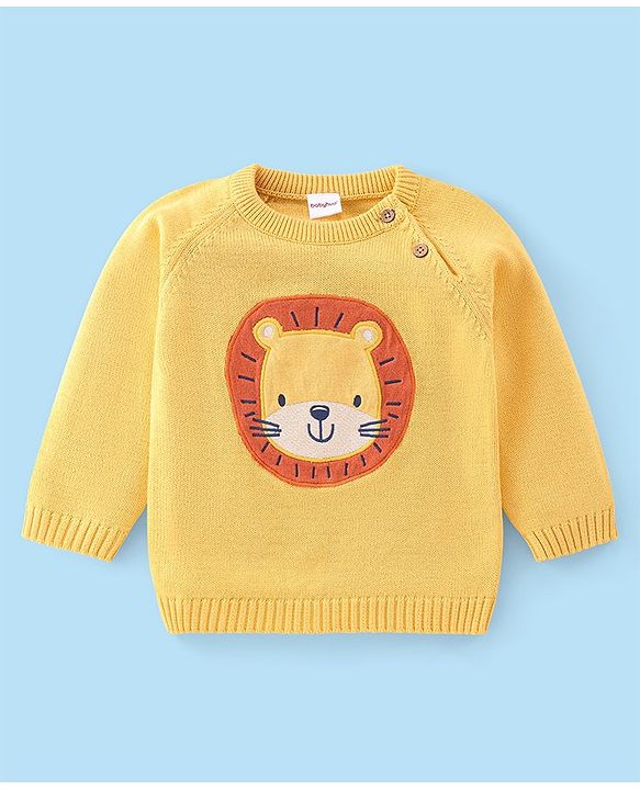 Babyhug Full Sleeves Sweater Set with Cap Lion Design - Yellow