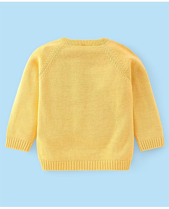 Babyhug Full Sleeves Sweater Set with Cap Lion Design - Yellow