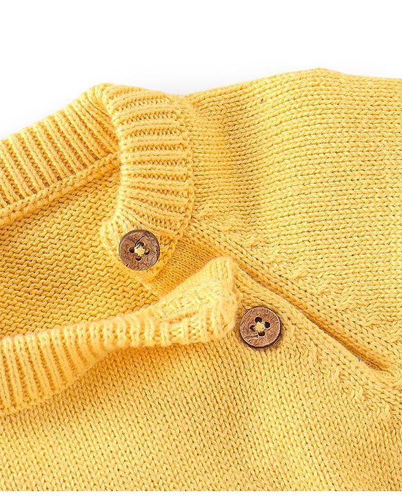 Babyhug Full Sleeves Sweater Set with Cap Lion Design - Yellow