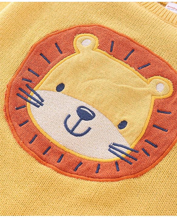 Babyhug Full Sleeves Sweater Set with Cap Lion Design - Yellow