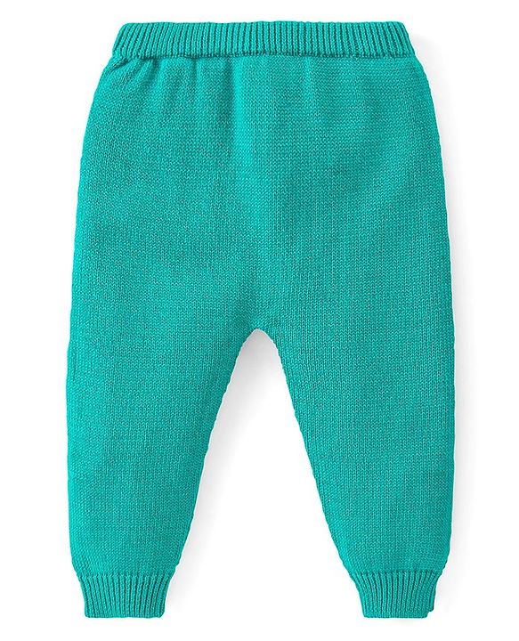 Babyhug Cotton Knit Full Raglan Sleeves Sweater Set with Cap & Stripes Design - Teal Blue