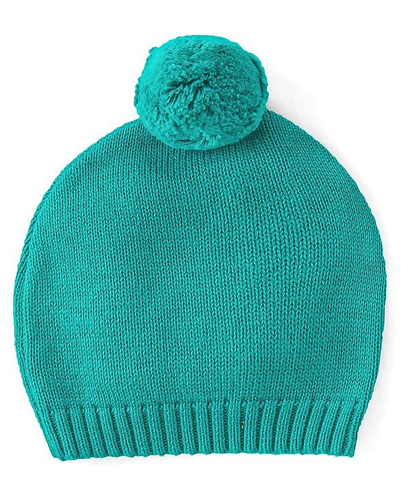 Babyhug Cotton Knit Full Raglan Sleeves Sweater Set with Cap & Stripes Design - Teal Blue