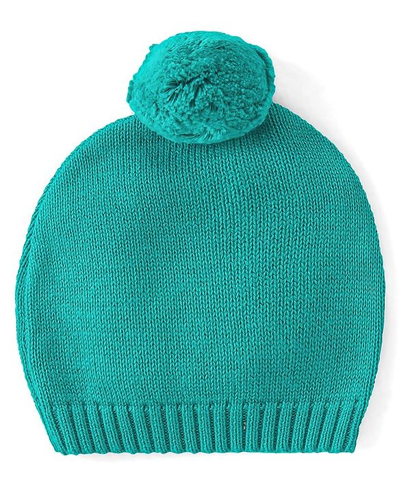 Babyhug Cotton Knit Full Raglan Sleeves Sweater Set with Cap & Stripes Design - Teal Blue