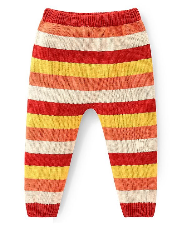 Babyhug Organic Cotton Knit Raglan Full Sleeves Striped Sweater Set & Cap with Porcupine Patch Detailing - Beige & Rust