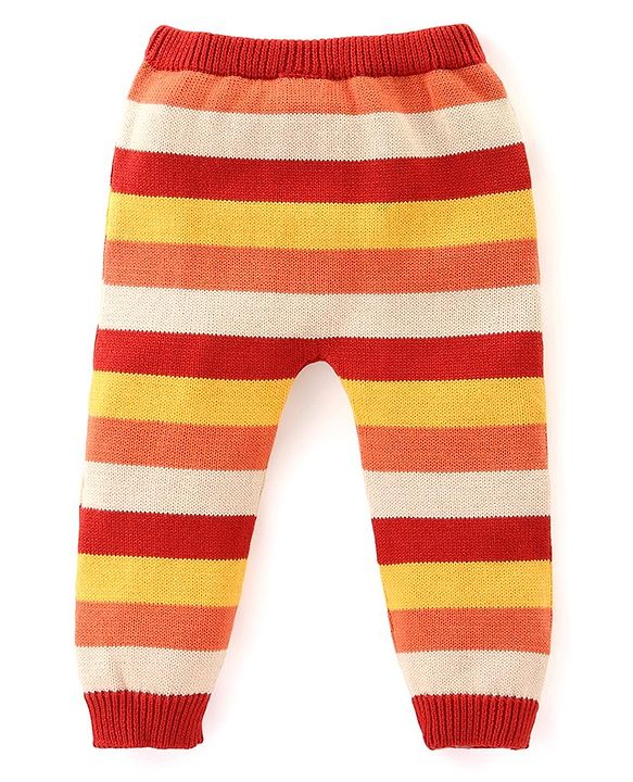 Babyhug Organic Cotton Knit Raglan Full Sleeves Striped Sweater Set & Cap with Porcupine Patch Detailing - Beige & Rust