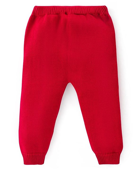 Babyhug Knit Full Sleeves Front Open Sweater Set with Cap & Stripes Design - Red & White