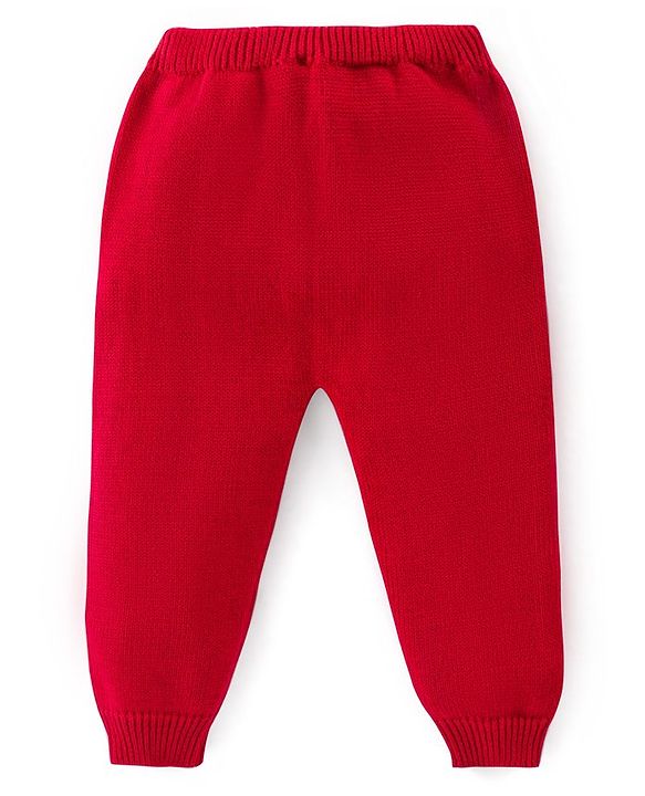 Babyhug Knit Full Sleeves Front Open Sweater Set with Cap & Stripes Design - Red & White