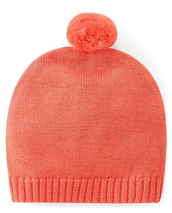Babyhug Knitted Full Sleeves Striped Sweater Set with Cap & Fox Patch - Peach