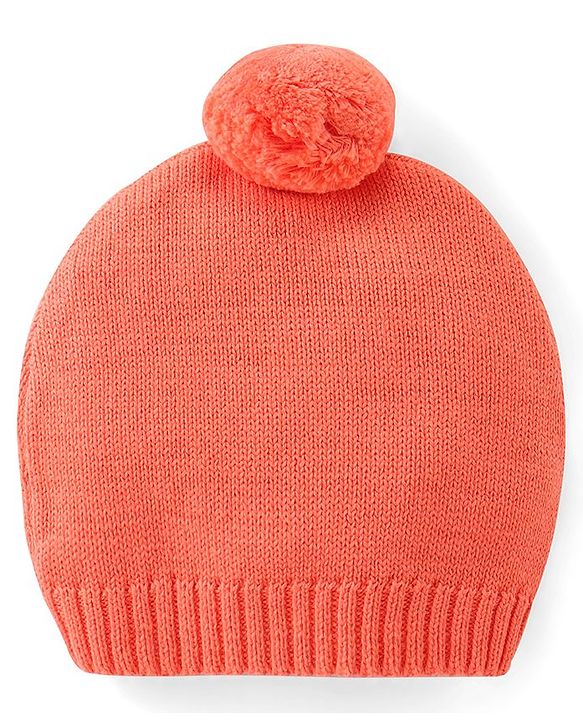 Babyhug Knitted Full Sleeves Striped Sweater Set with Cap & Fox Patch - Peach