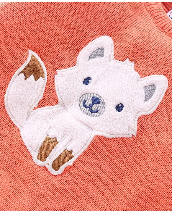 Babyhug Knit Full Sleeves Sweater Set with Cap Fox Design - Orange