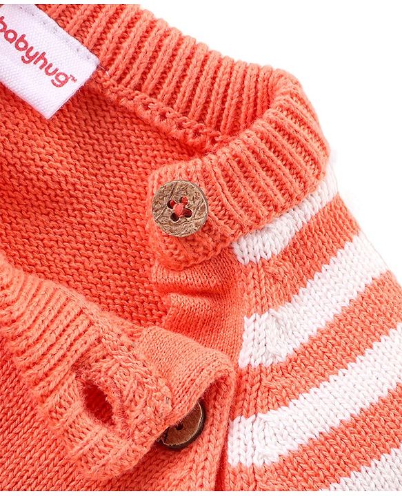 Babyhug Knit Full Sleeves Sweater Set with Cap Fox Design - Orange