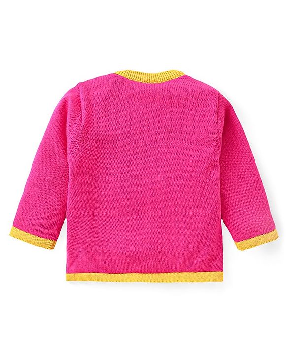 Babyhug Knitted Full Sleeves Pullover Floral Designed Sweater Set with Cap- Dark Pink