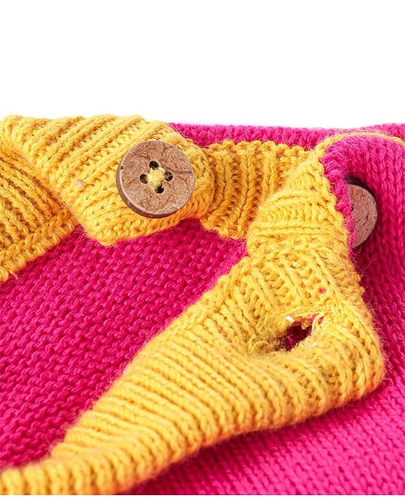Babyhug Knitted Full Sleeves Pullover Floral Designed Sweater Set with Cap- Dark Pink