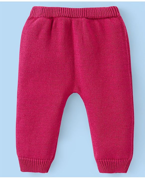 Babyhug Cotton Knit Full Sleeves Front Open Hooded Sweater Set with Stripes Design - Red