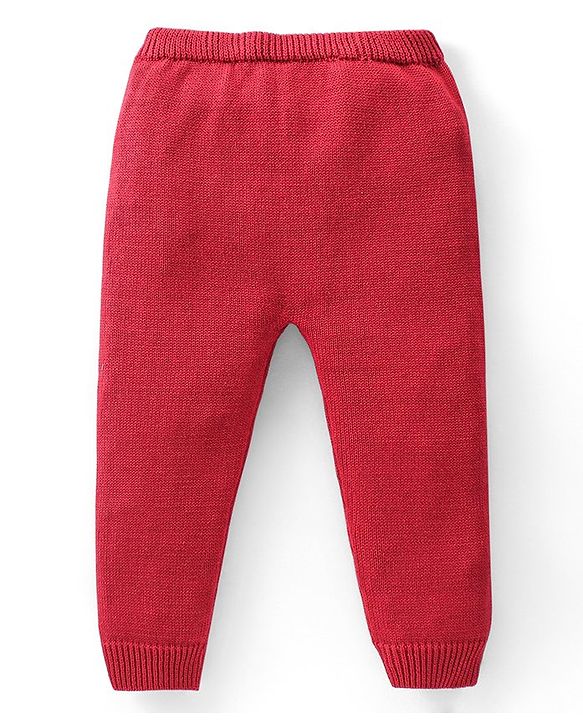 Babyhug Knitted Full Sleeves Striped Hooded Sweater Set - Red