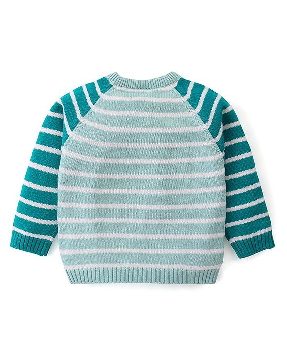 Babyhug Knitted Full Raglan Sleeves Pullover Sweater Set With Cap & Horse Patch Detailing - Green