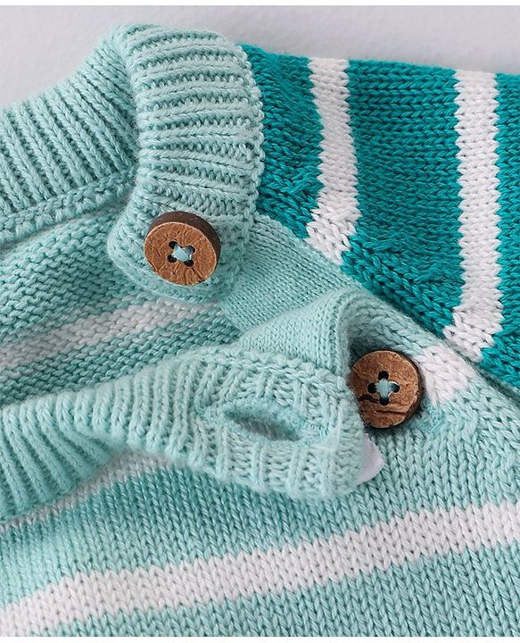 Babyhug Knitted Full Raglan Sleeves Pullover Sweater Set With Cap & Horse Patch Detailing - Green