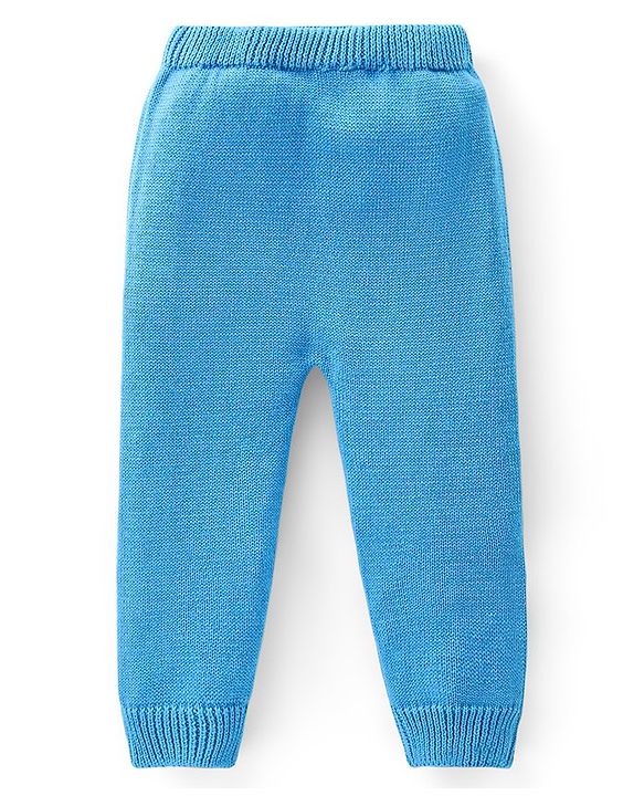 Babyhug Knitted Full Sleeves Pullover Sweater Set with Cap & Bear Design- Blue