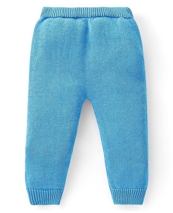 Babyhug Knitted Full Sleeves Pullover Sweater Set with Cap & Bear Design- Blue