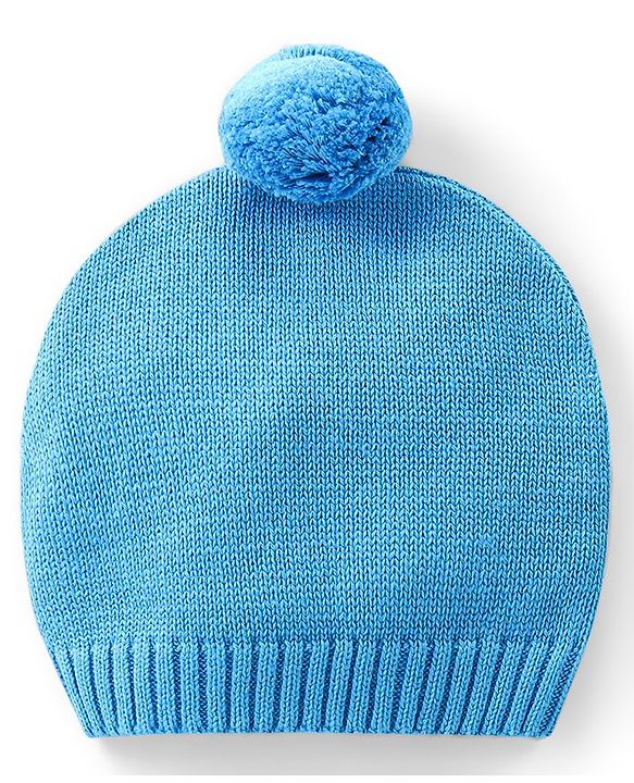 Babyhug Knitted Full Sleeves Pullover Sweater Set with Cap & Bear Design- Blue