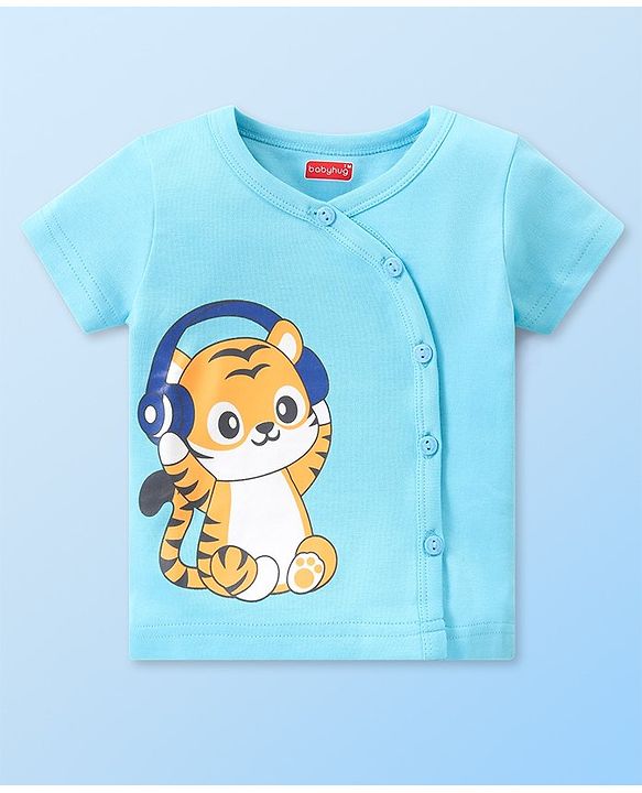 Babyhug 100% Cotton Knit Set of  Vests with Striped Crocodile & Tiger Print Pack of 3 - Multicolour