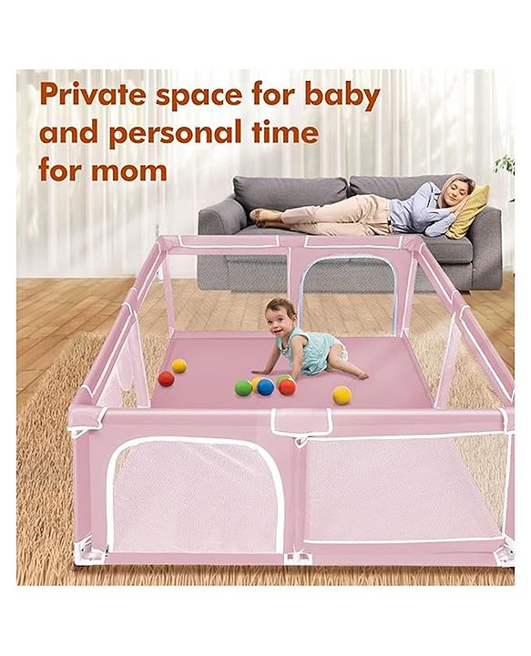 Babyhug Smart Portable with Safety Lock Playpen with Play Gate Fence - Pink