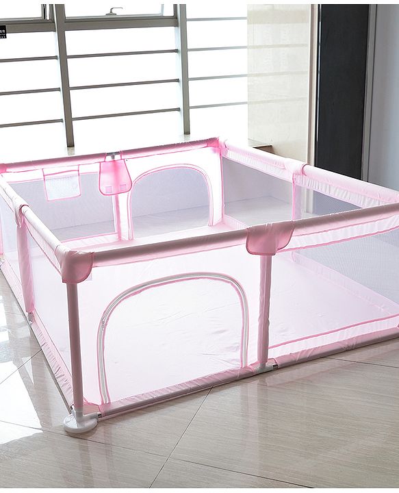 Babyhug Smart Portable with Safety Lock Playpen with Play Gate Fence - Pink