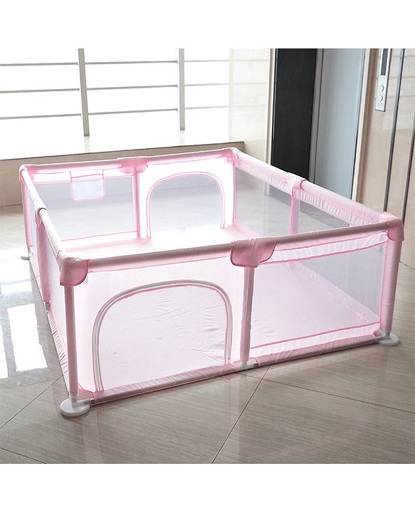 Babyhug Smart Portable with Safety Lock Playpen with Play Gate Fence - Pink