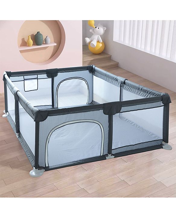 Babyhug Smart Portable with Safety Lock Playpen with Play Gate Fence - Pink