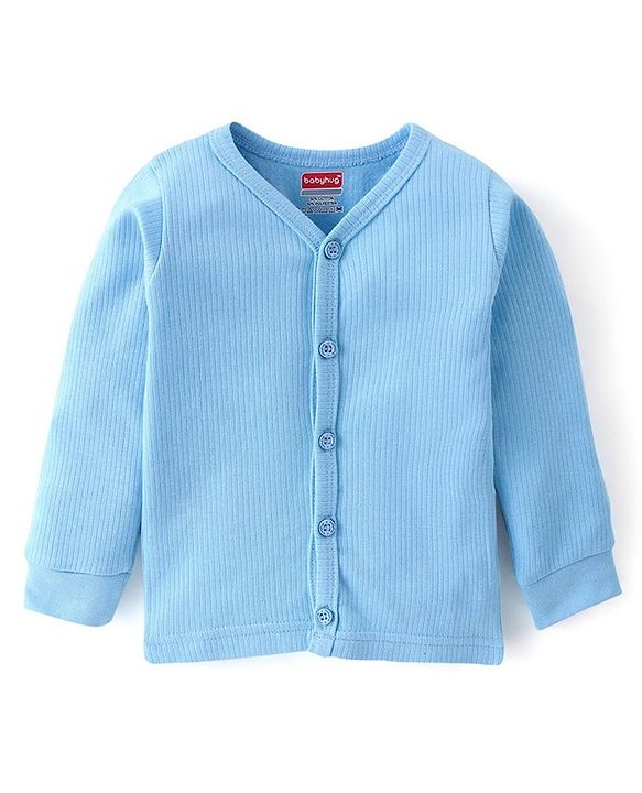 Babyhug Full Sleeves Front Open Solid Thermal Vest & Pant - Blue