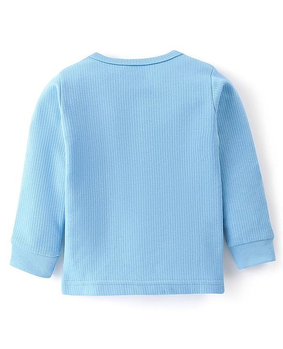 Babyhug Full Sleeves Front Open Solid Thermal Vest & Pant - Blue