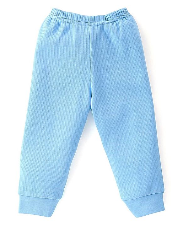 Babyhug Full Sleeves Front Open Solid Thermal Vest & Pant - Blue
