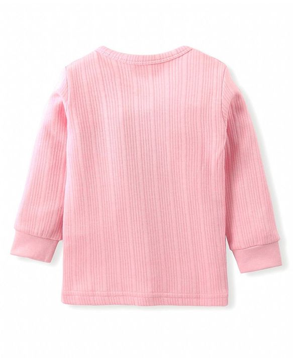 Babyhug Full Sleeves Front Open Solid Thermal Vest & Pant - Pink