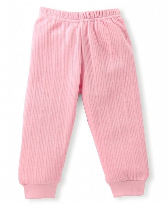 Babyhug Full Sleeves Front Open Solid Thermal Vest & Pant - Pink