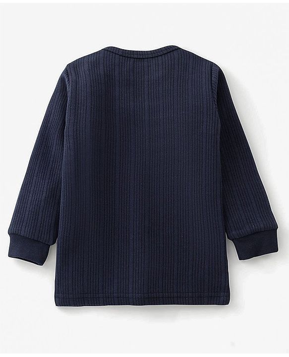 Babyhug Full Sleeves Front Open Solid Thermal Vest & Pant - Navy Blue