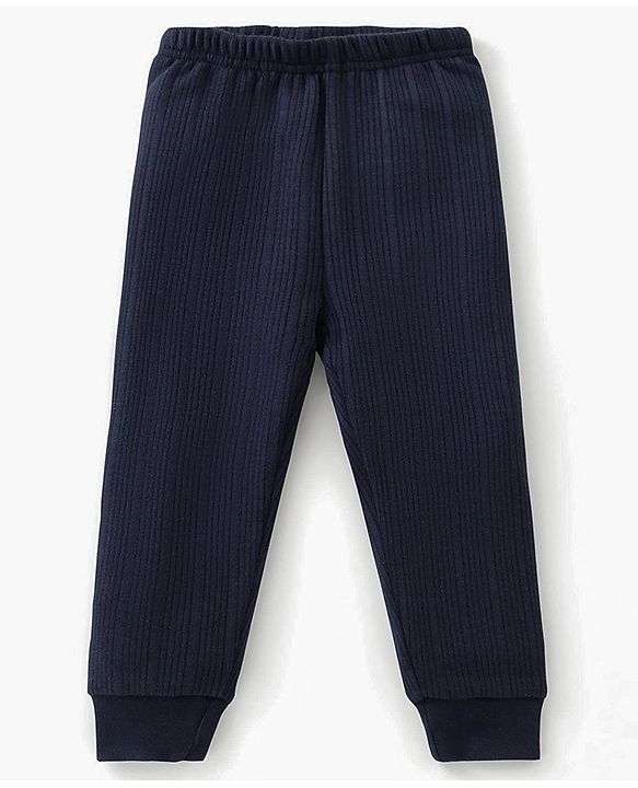 Babyhug Full Sleeves Front Open Solid Thermal Vest & Pant - Navy Blue